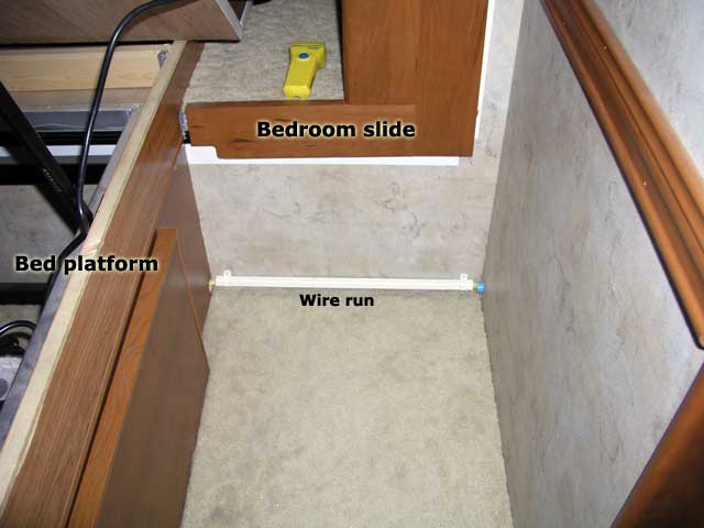 Completed wiring run in bedroom